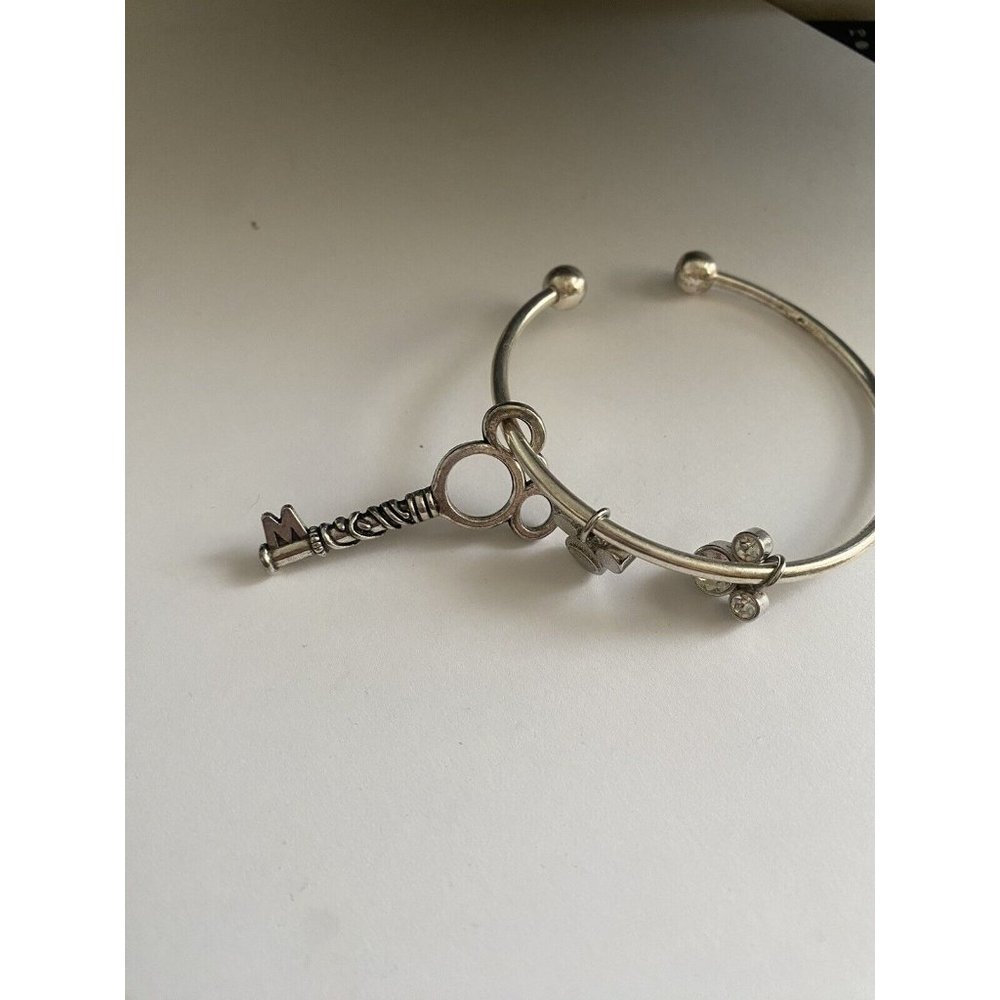 Disney Mickey Key And Charms Open Bangle Bracelet 3”diameter